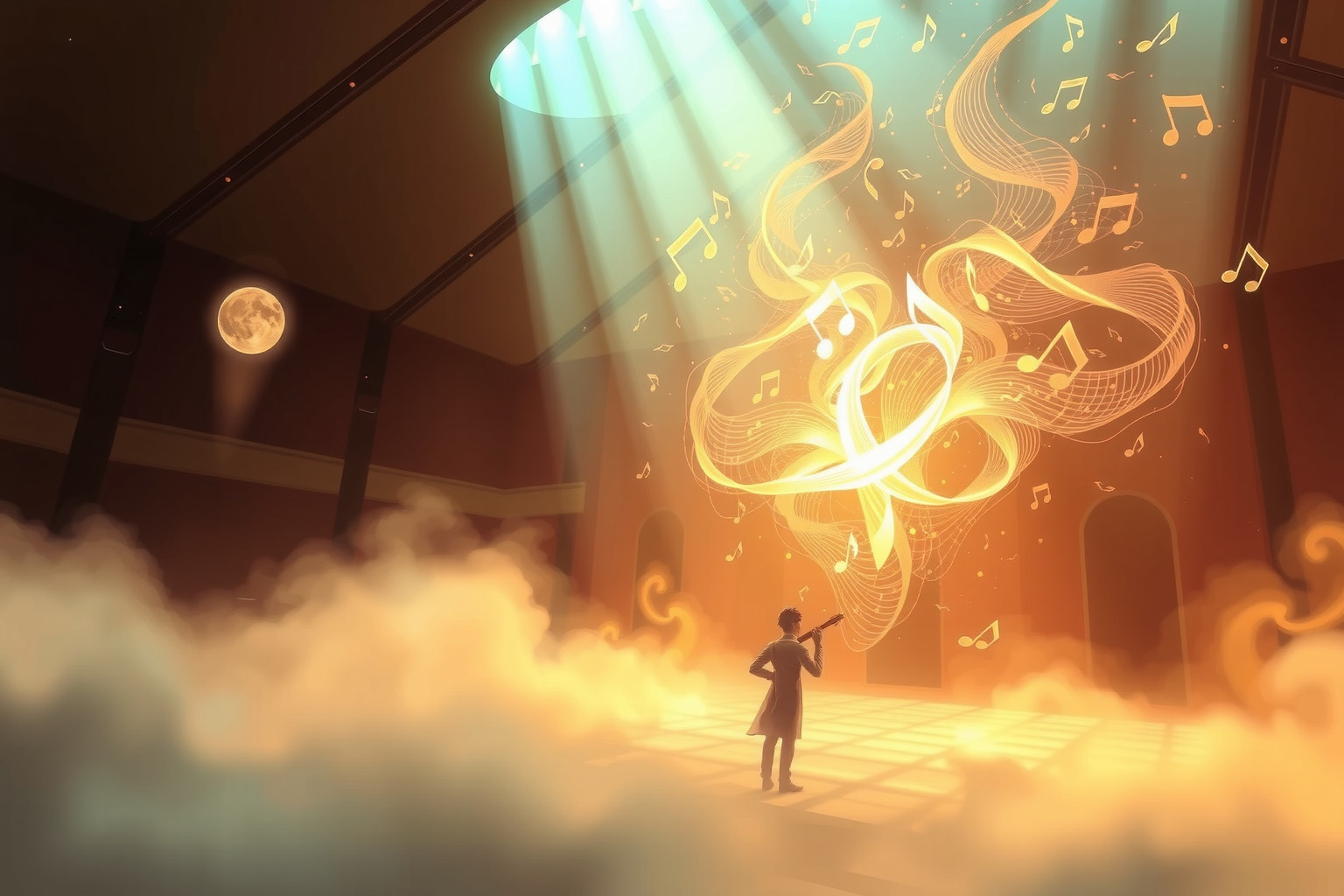 Sognare musicista in sala concerto simboleggia successo e creatività imminenti.