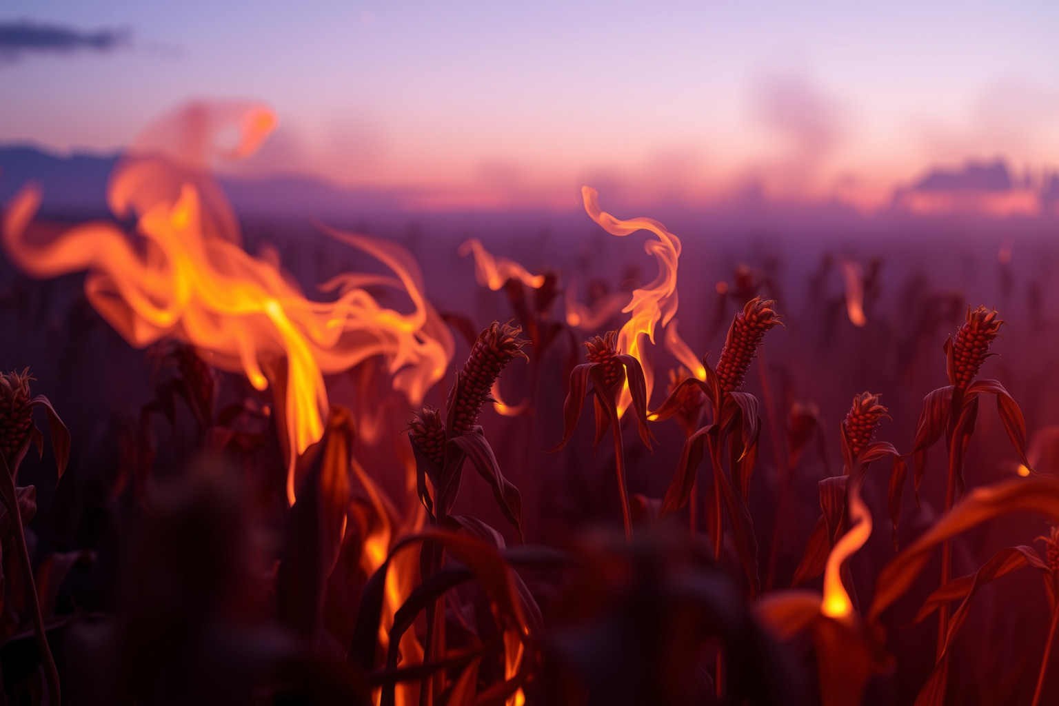 Sognare un campo di mais in fiamme simboleggia perdita e cambiamento.