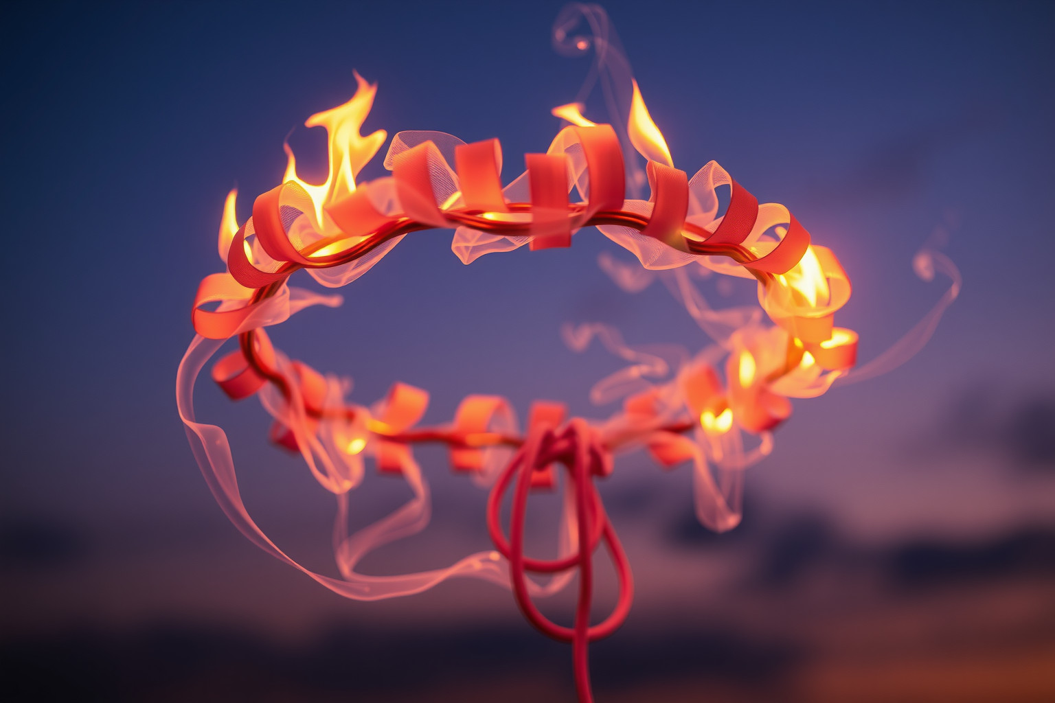 Sognare fiocco per corona che brucia simboleggia trasformazione e rinascita.