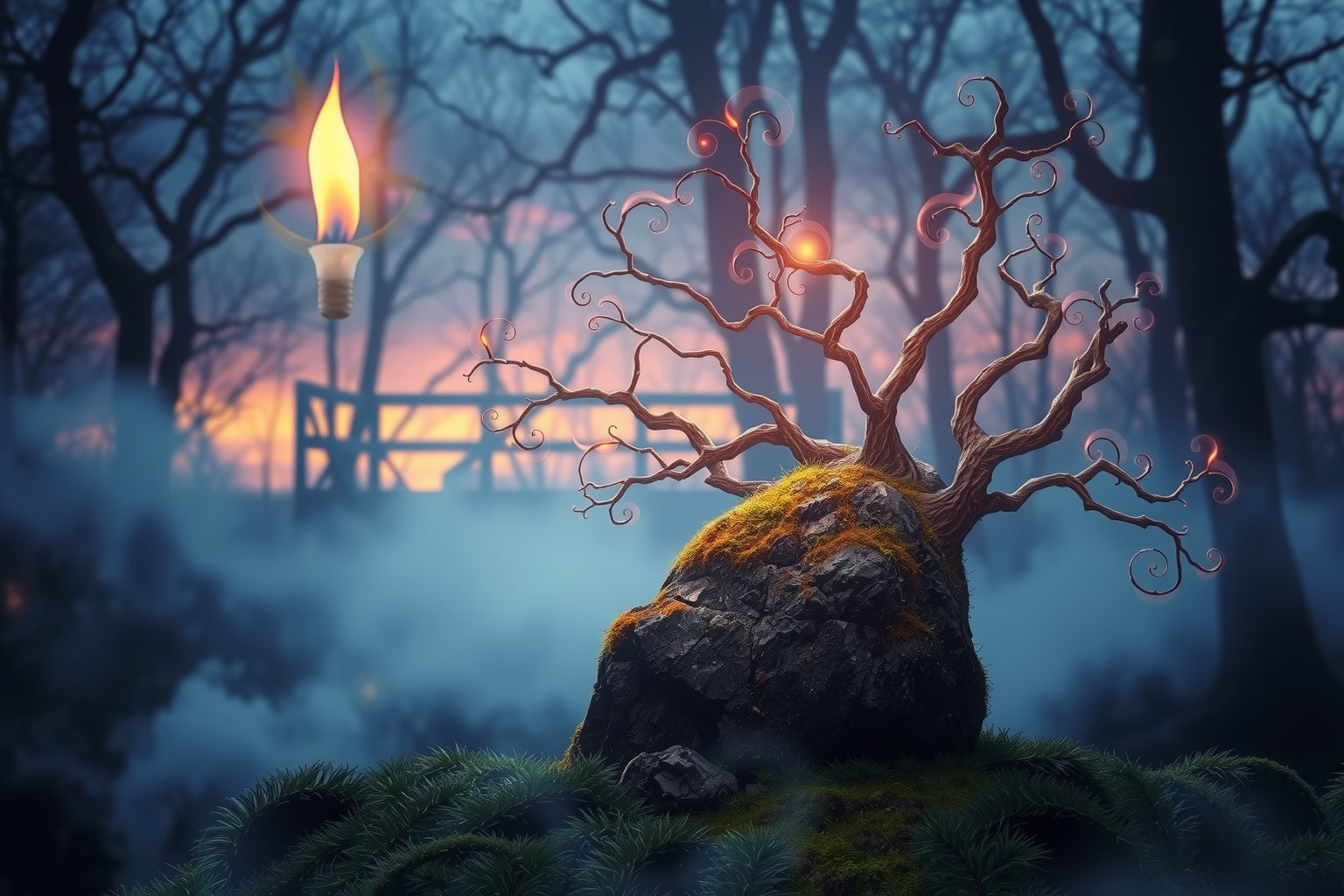 Sognare fuoco magico in bosco incantato simboleggia trasformazione interiore.