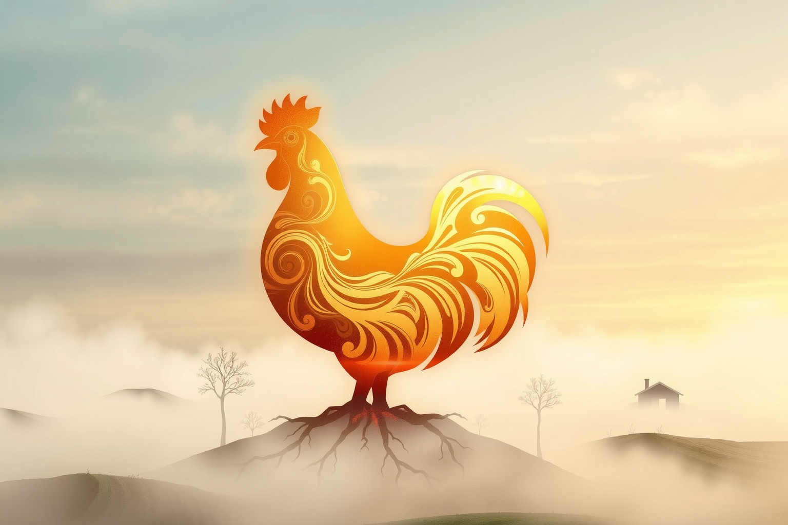 Sognare un gallo in fattoria simboleggia stabilità e radicamento profondo.