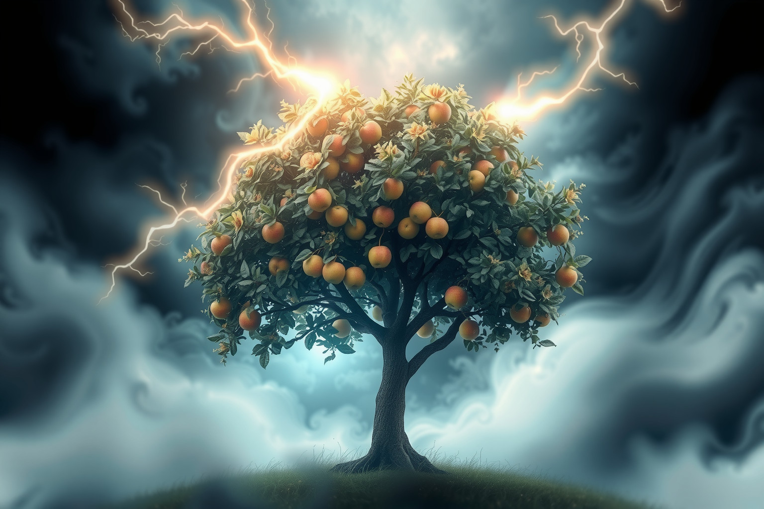 Sognare un melo in temporale simboleggia conflitti emotivi interiori intensi.