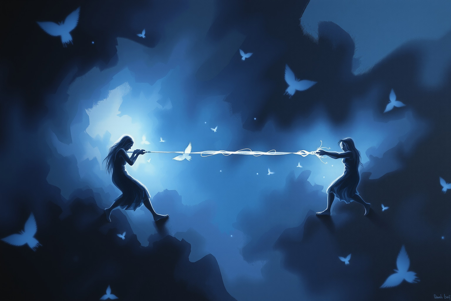 Sognare un tiro alla fune oscuro riflette conflitti interiori nascosti.