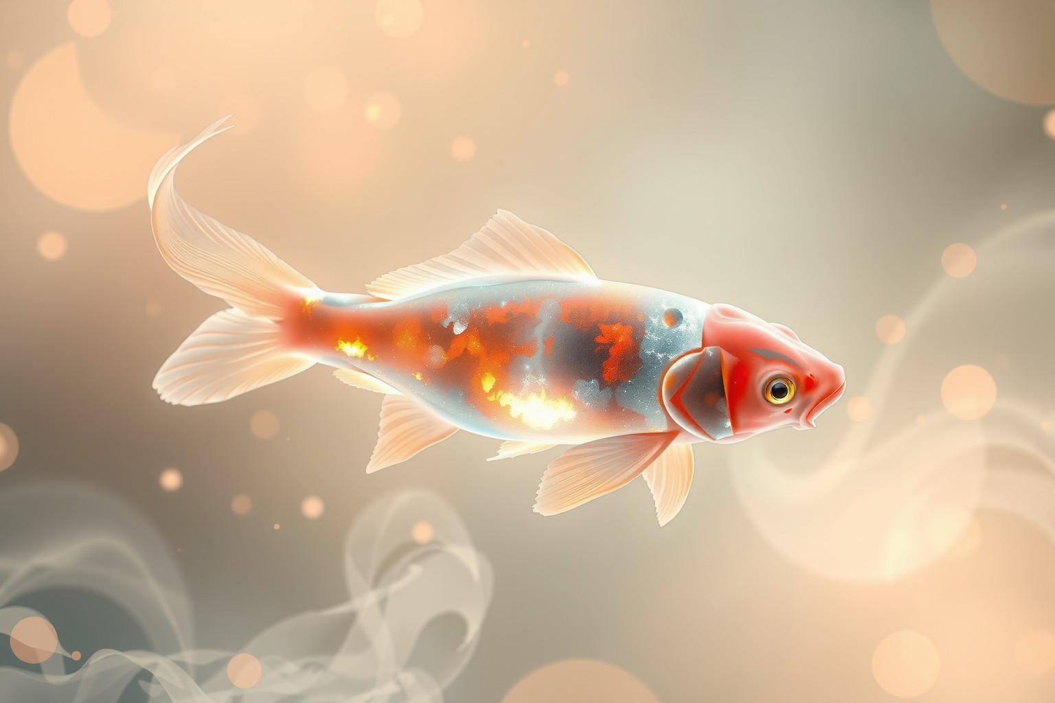 Sognare una carpa in ambiente surreale simboleggia trasformazioni profonde interiori.