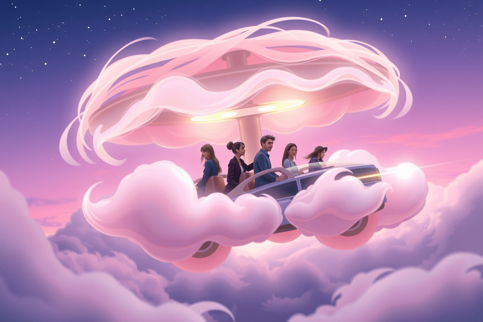 Sognare una macchina rotante con familiari simboleggia legami e cambiamenti.