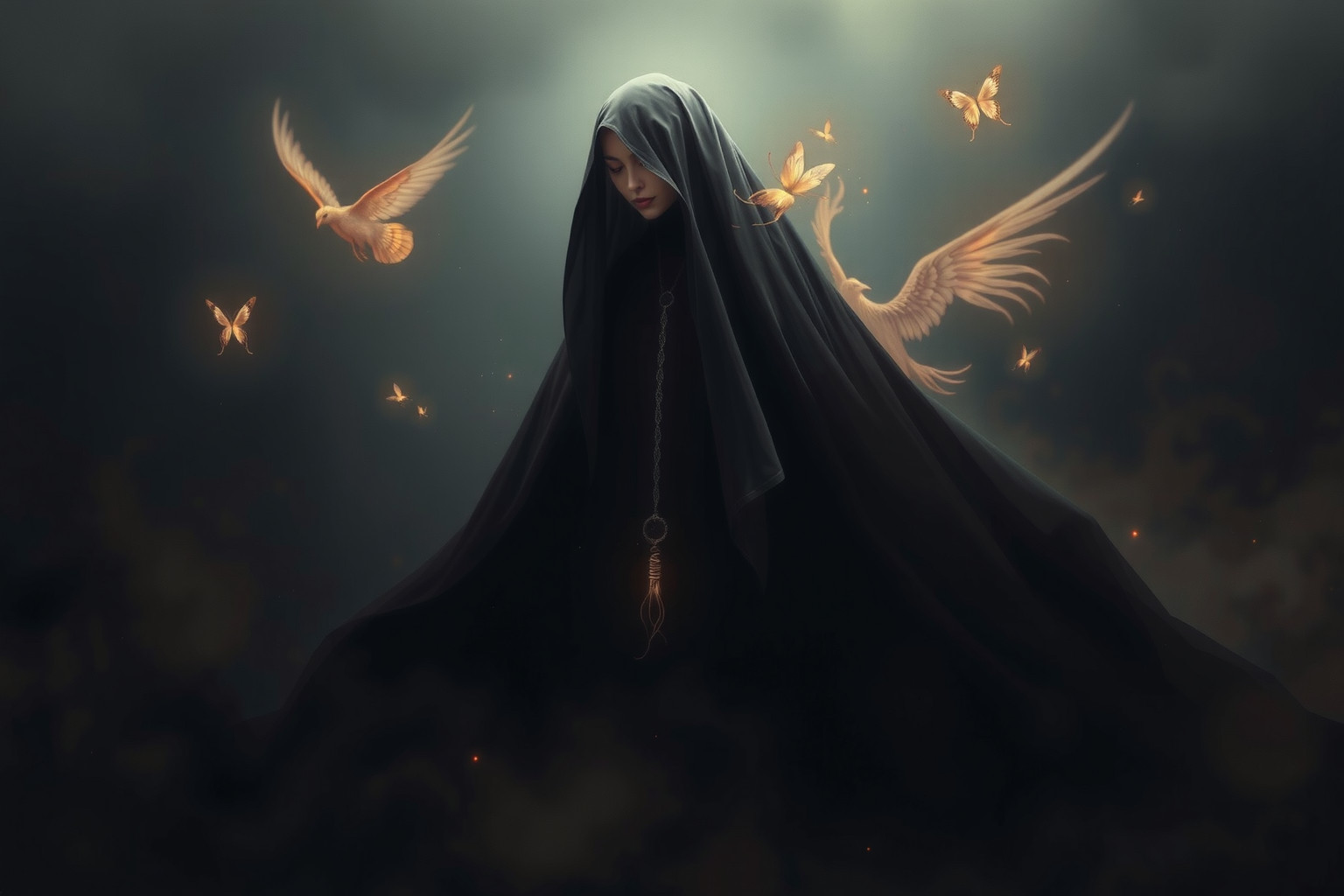 Sognare una matrona in nero simboleggia lutto e rinascita interiore.