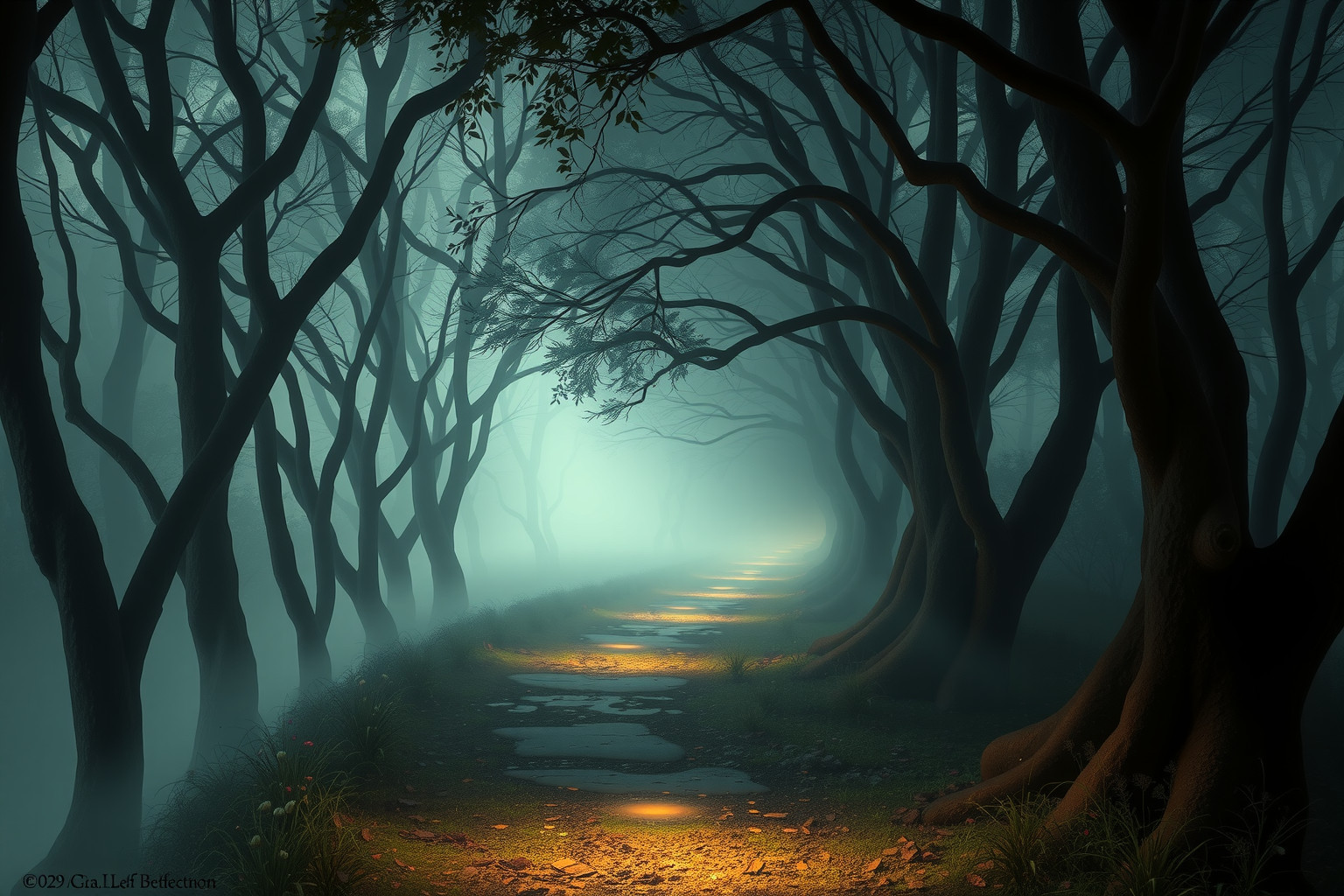 La strada secondaria verso un bosco simboleggia mistero e nuove scoperte.