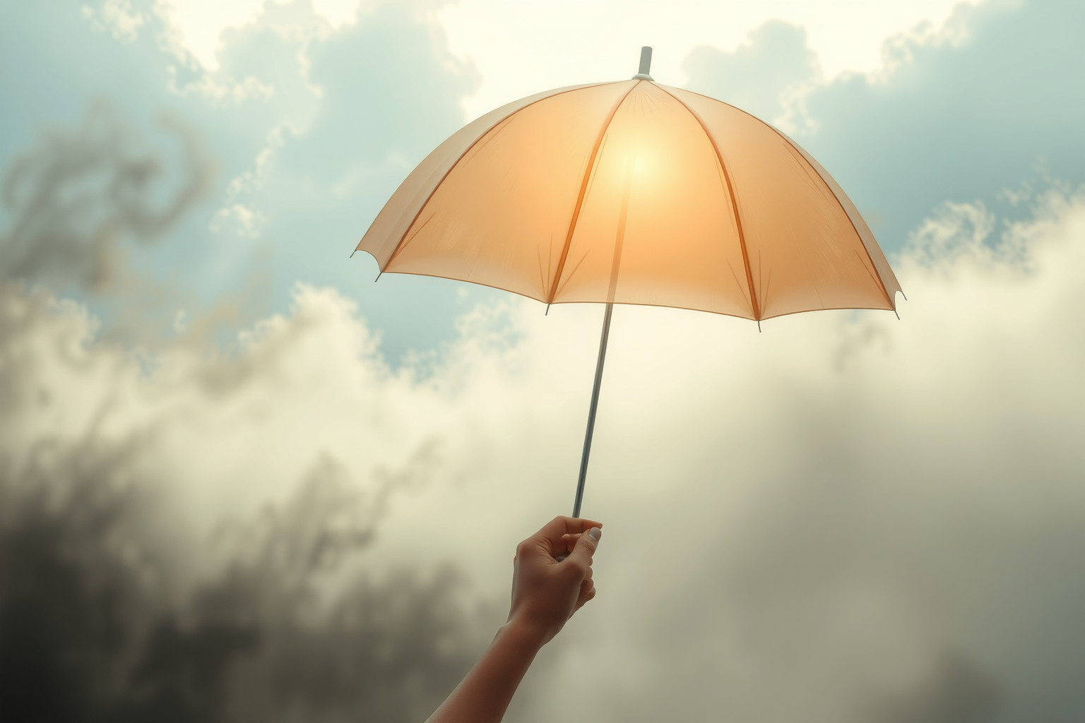 Stringere un ombrello simboleggia difesa contro problemi imminenti.