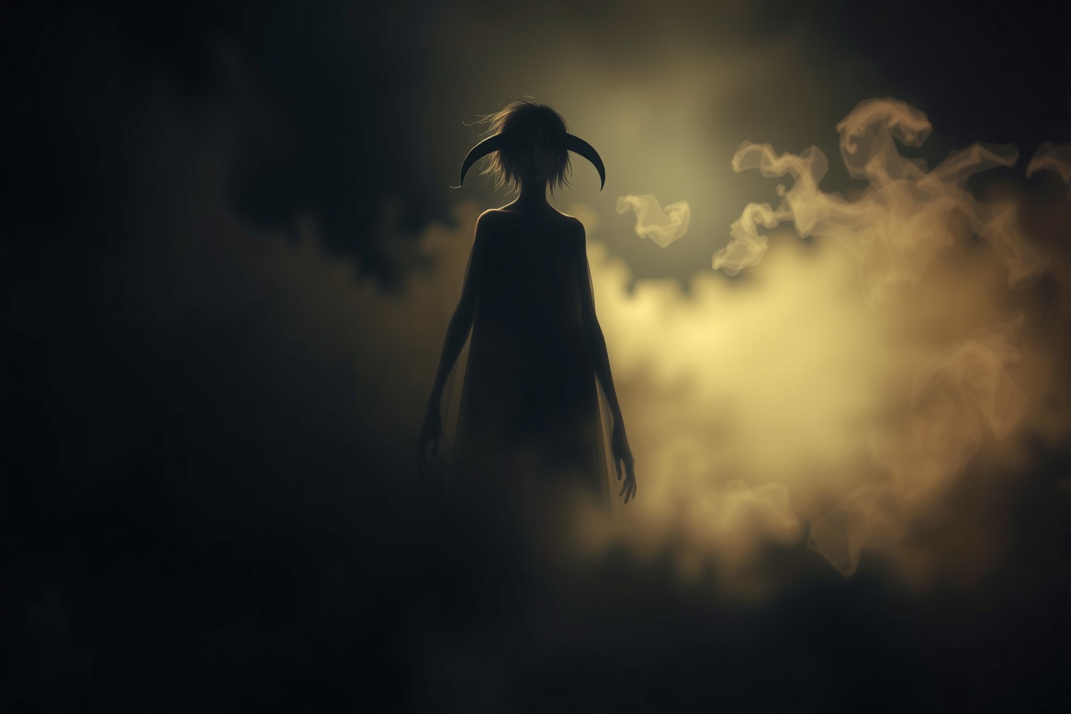 La figura d'ombra immobile rappresenta paure nascoste e consapevolezza.