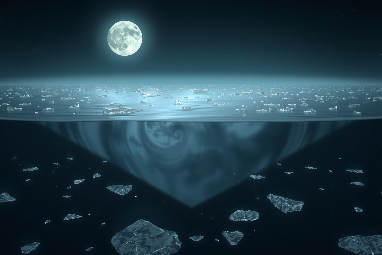 Il ghiaccio illuminato dalla luna simboleggia intuizione nascosta e mistero.