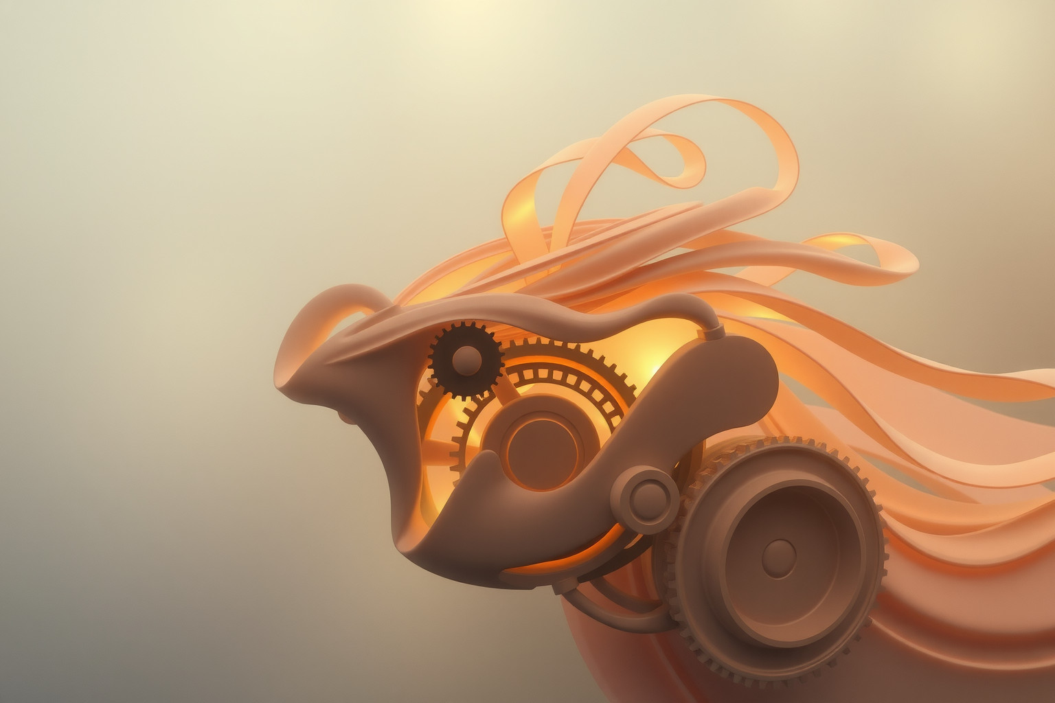 Il macchinario che si trasforma simboleggia cambiamenti interiori profondi.