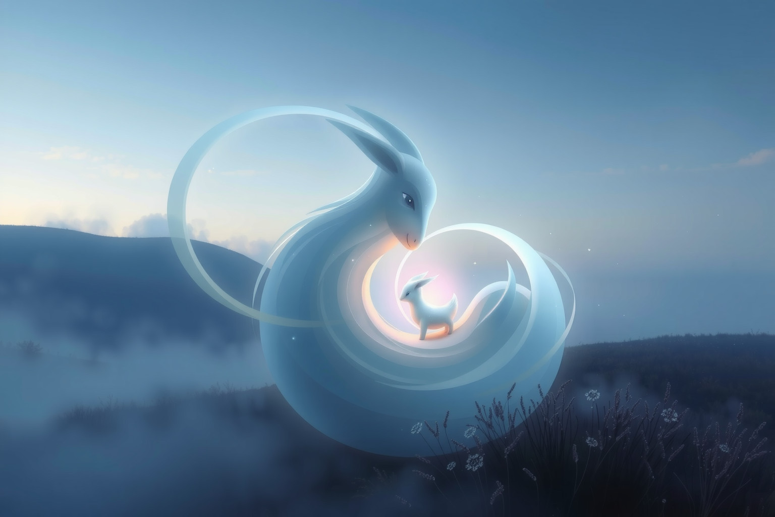 Il muflone protegge il cucciolo con istinto materno forte.