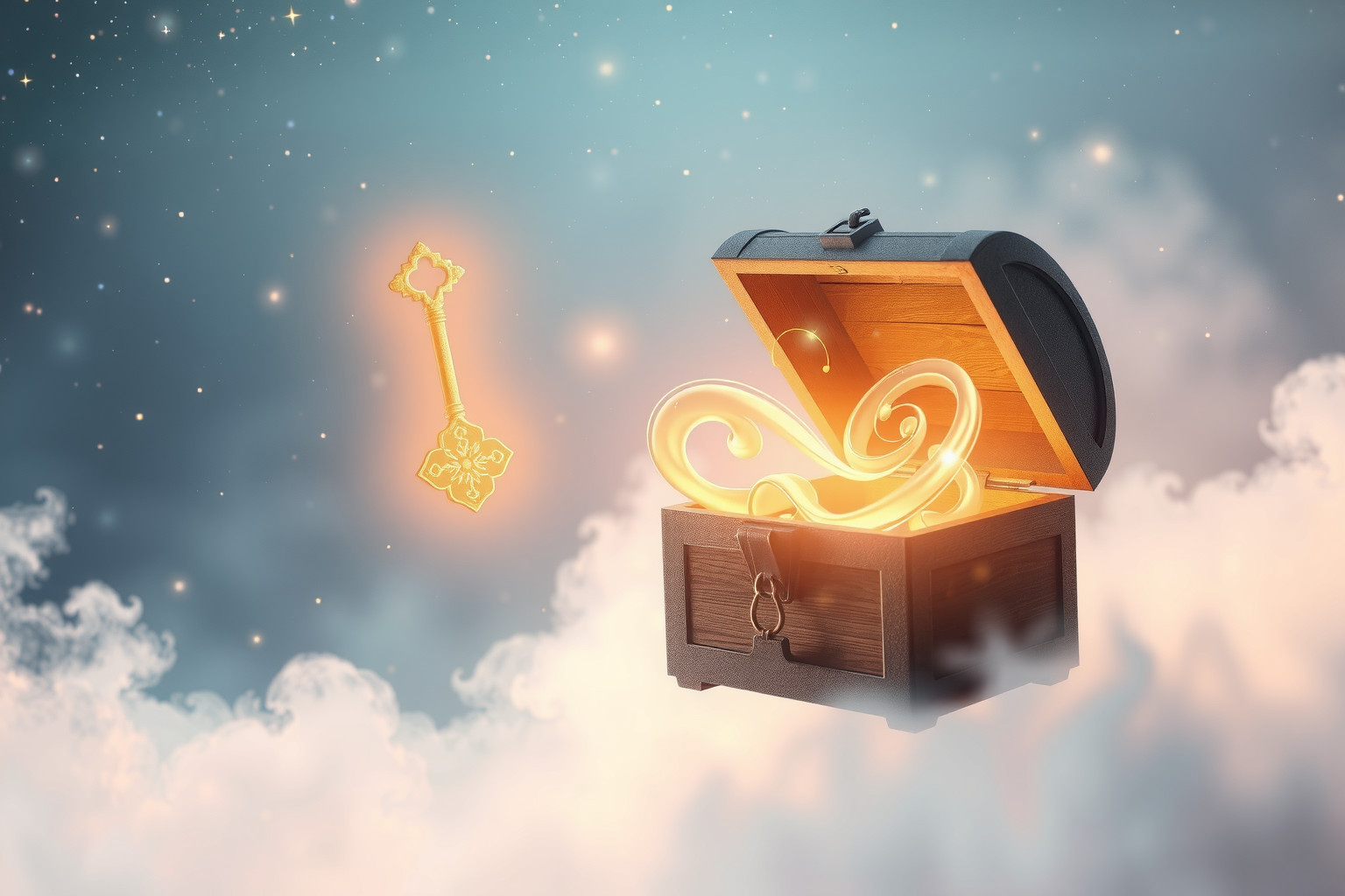 Aprire un tesoro celeste simboleggia ricchezza interiore e talenti nascosti.