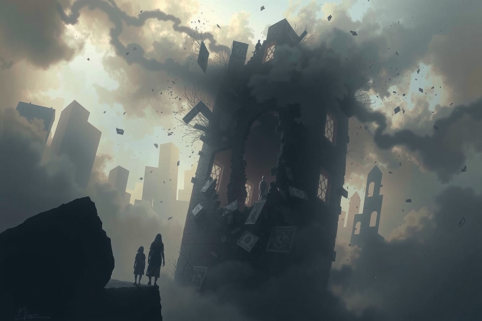 Sognare edifici che crollano simboleggia paure di perdita controllo.