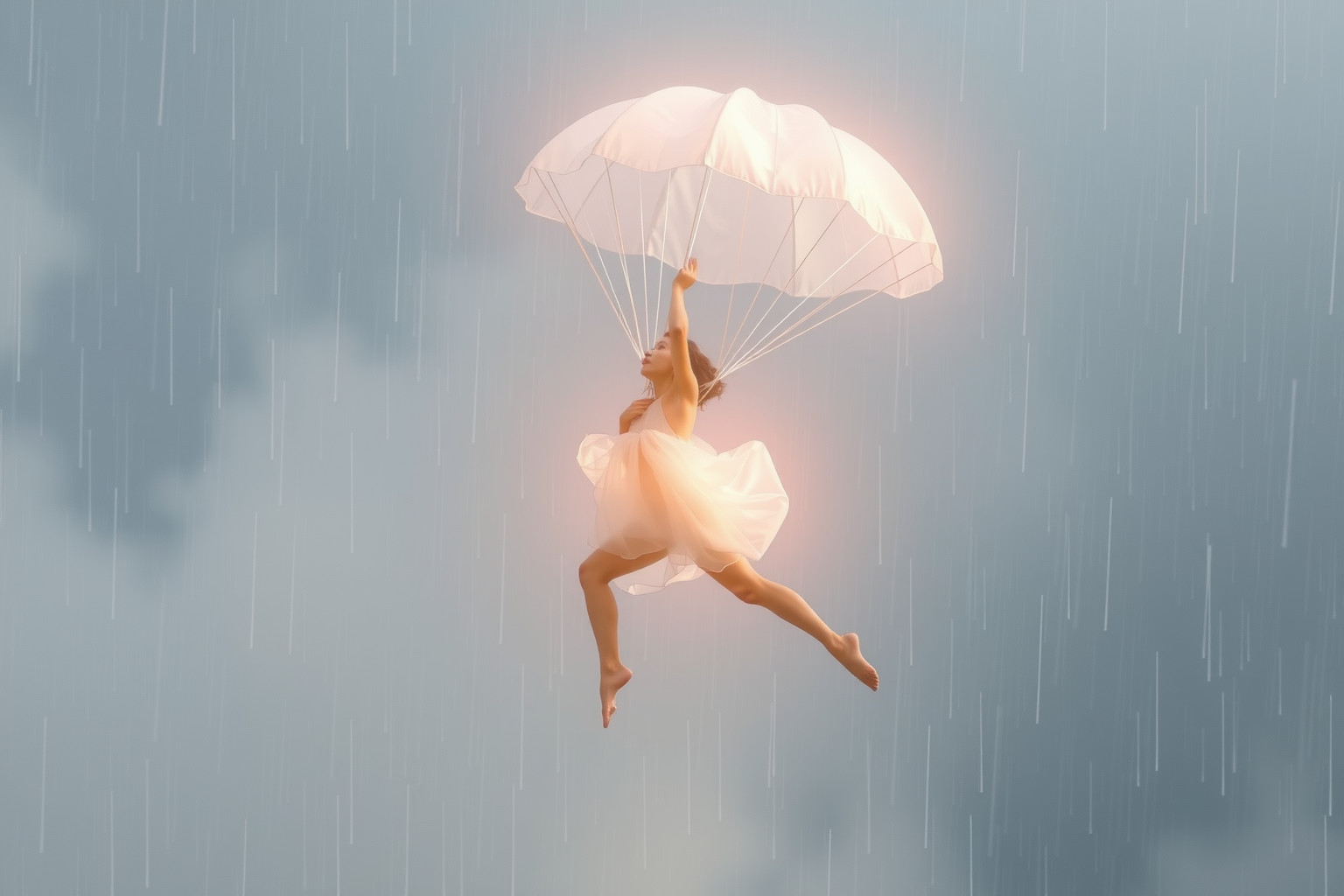 Sognare di saltare col paracadute sotto la pioggia simboleggia coraggio.