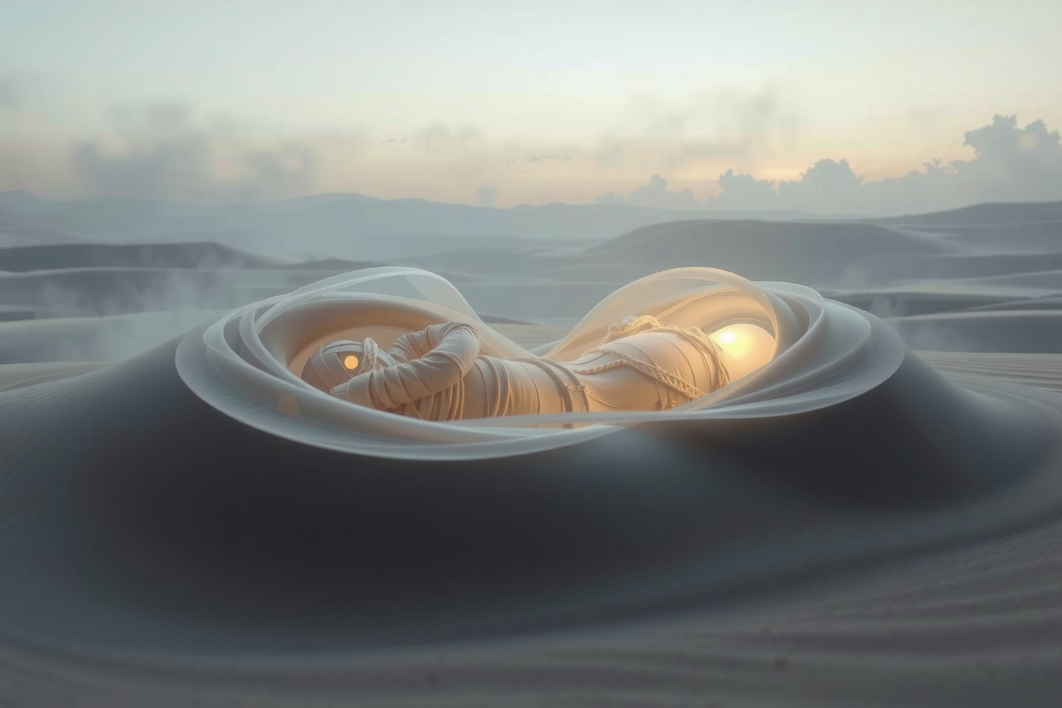 Sognare di seppellire una mummia simboleggia paura di ricordi nascosti.