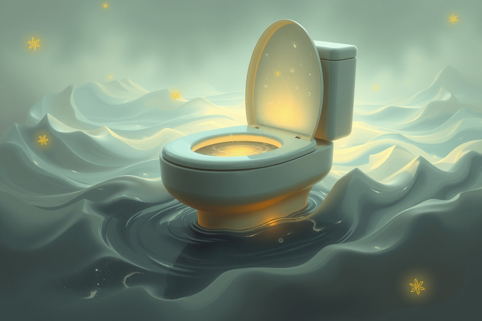 Sognare un gabinetto inondato indica emozioni represse in crescita.