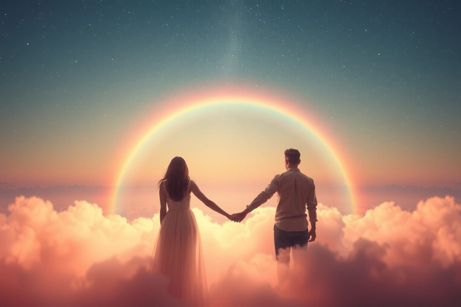 Sognare un arcobaleno con persone care simboleggia gioia condivisa.