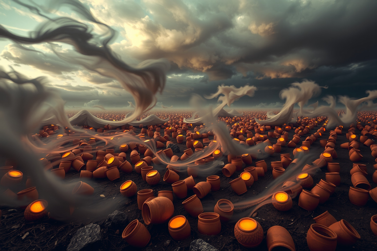 Sognare tempesta tra vasi di terracotta simboleggia fragilità emotiva.