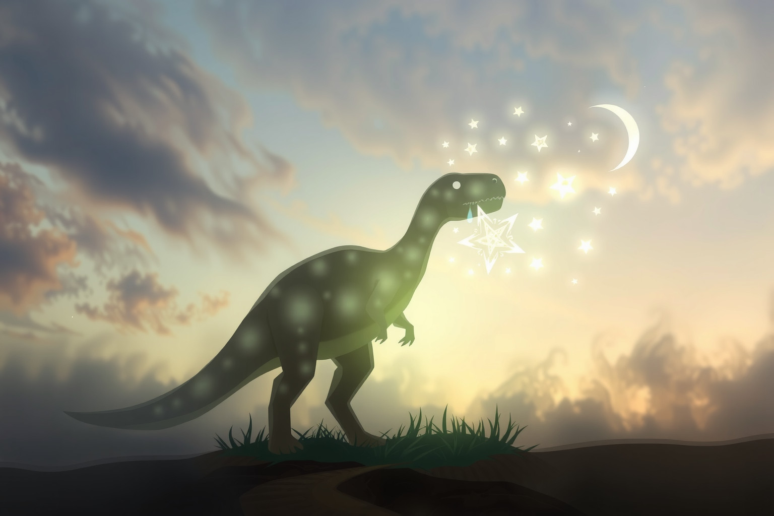 Sognare un dinosauro che piange simboleggia antiche paure rielaborate.