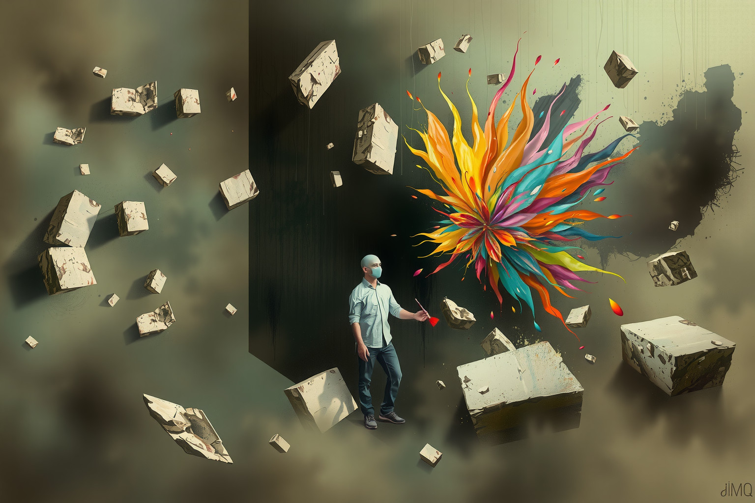 Sognare un imbianchino in caos riflette confusione emotiva interiore.