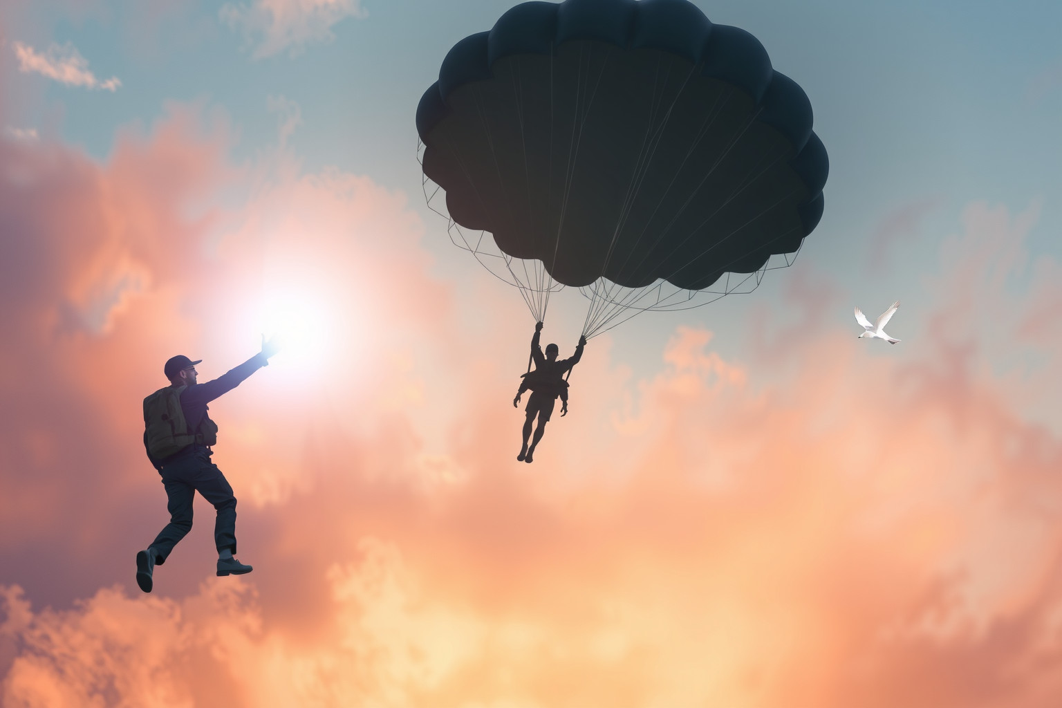 Sognare un paracadutista militare che ti salva simboleggia protezione e coraggio.
