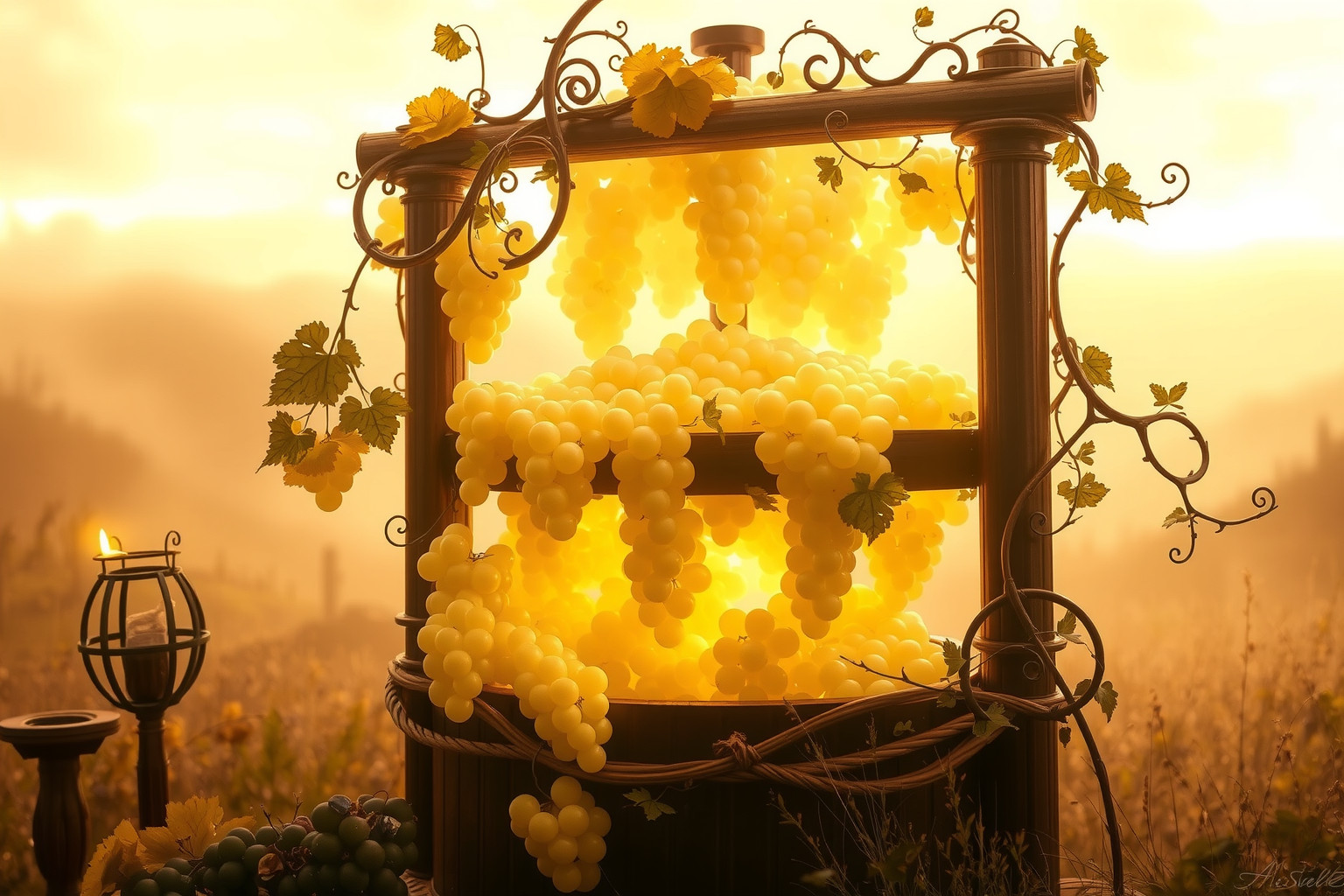 Sognare un torchio pieno d'uva simboleggia abbondanza e successo.