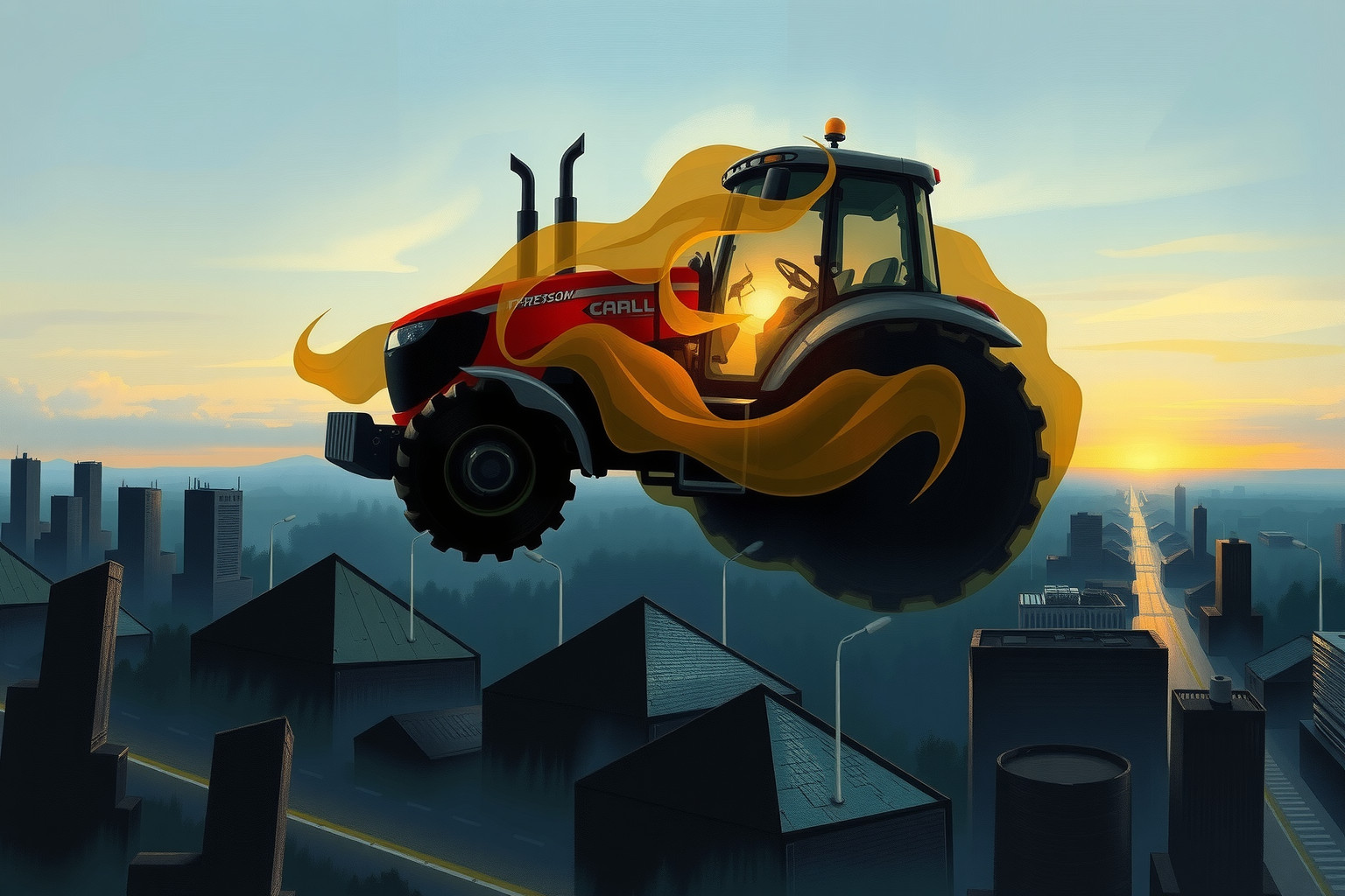 Sognare un trattore urbano riflette disconnessione e stress interiore.