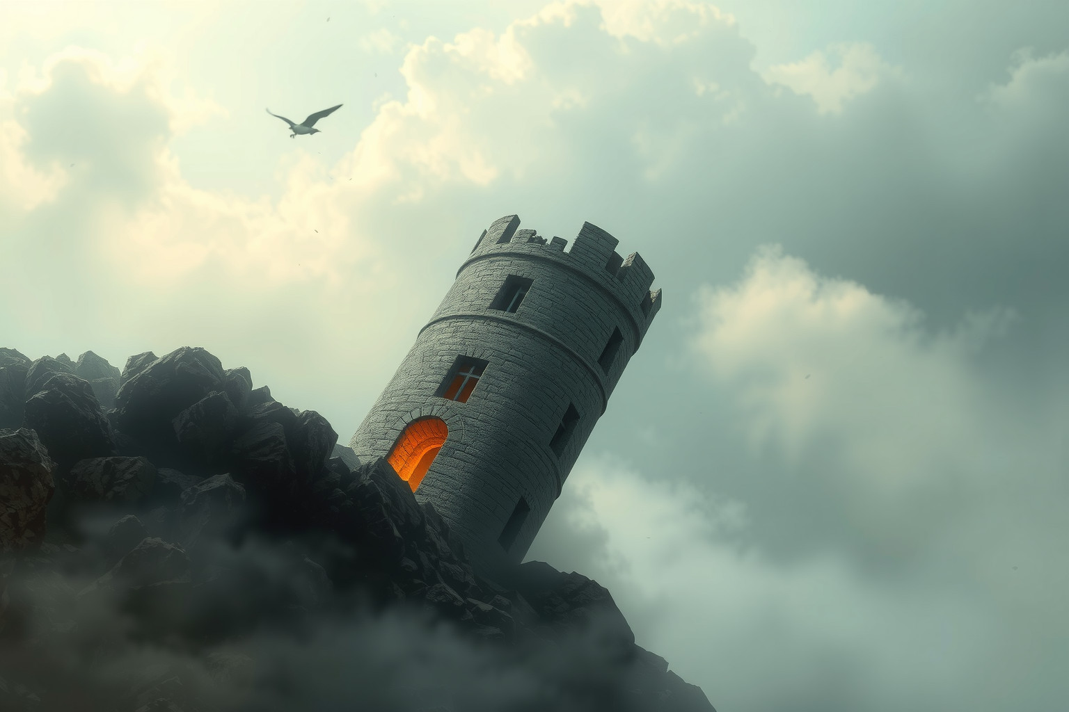 Sognare una torre in rovina simboleggia insicurezza e cambiamenti imminenti.