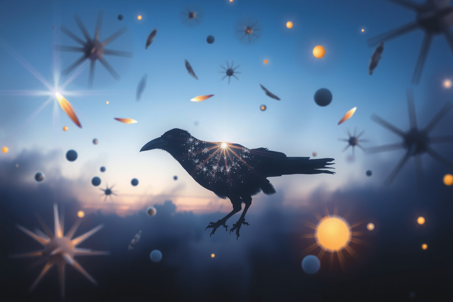 La cornacchia solitaria con oggetti brillanti simboleggia scoperta nascosta.