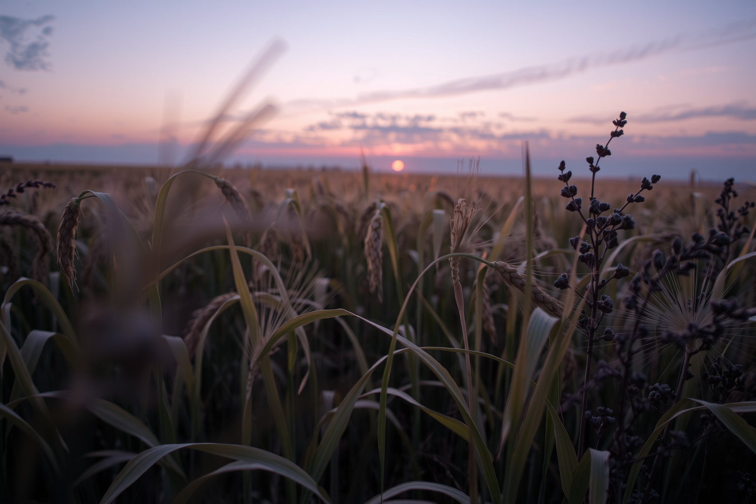 Un campo di segale invaso da erbacce simboleggia ostacoli nascosti.