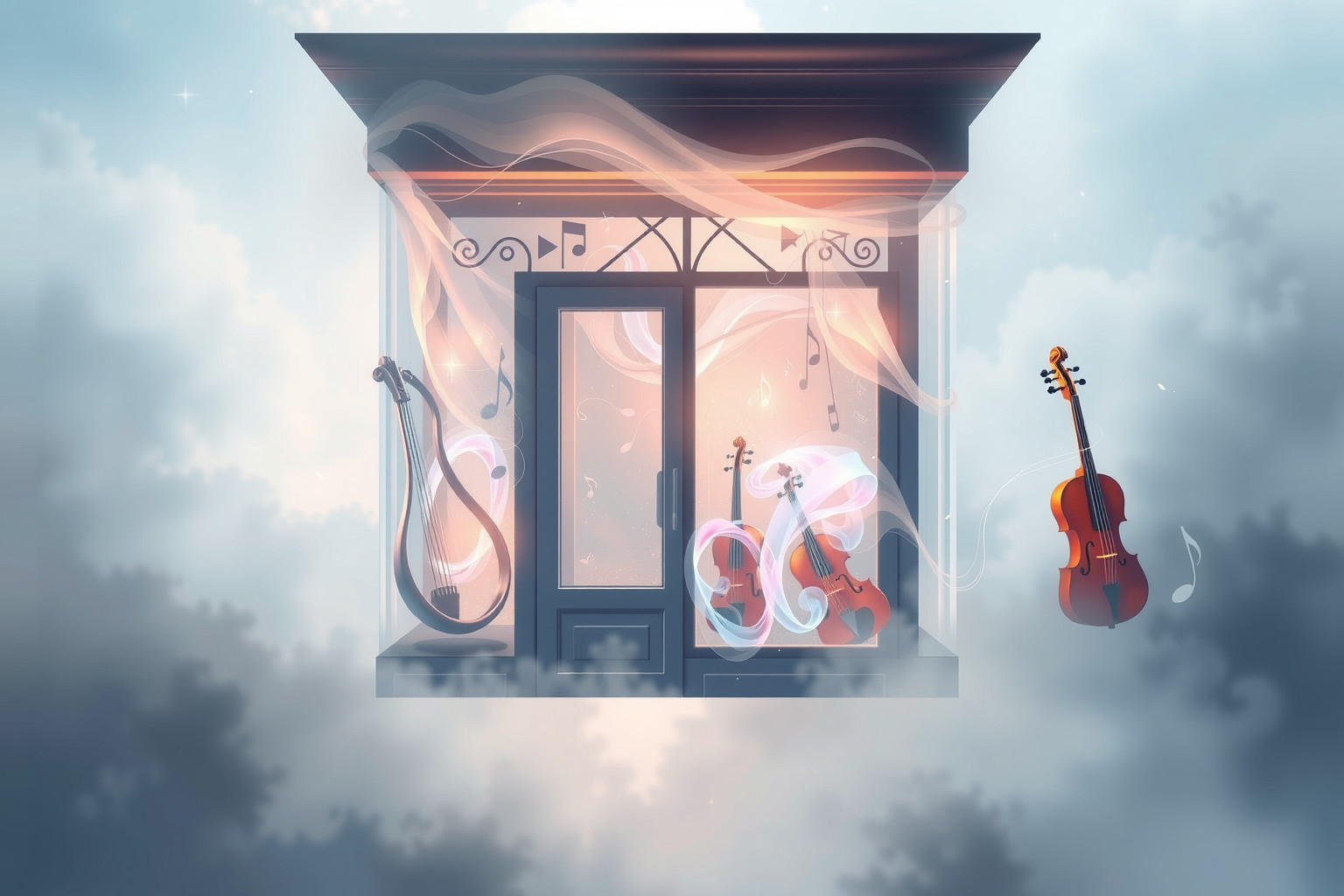 La vetrina di strumenti musicali simboleggia l’armonia interiore.