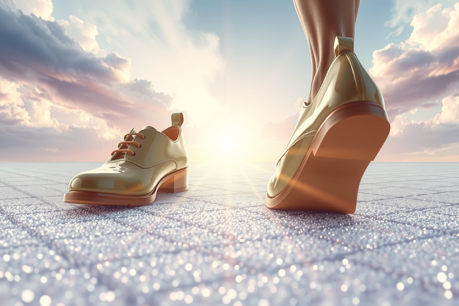 Camminare con scarpe di vernice simboleggia eleganza e determinazione sicura.