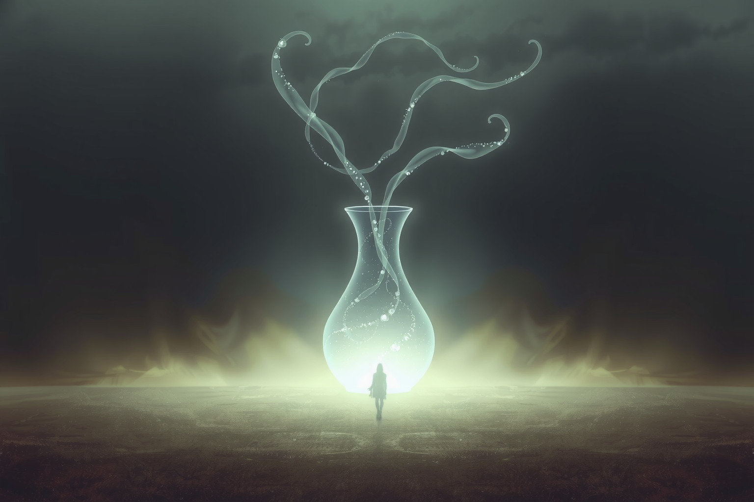 La caraffa in luogo desolato simboleggia sete di conforto interiore.