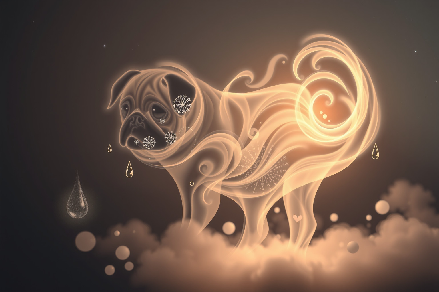 Il carlino che piange simboleggia tristezza nascosta e bisogno d’esprimersi.