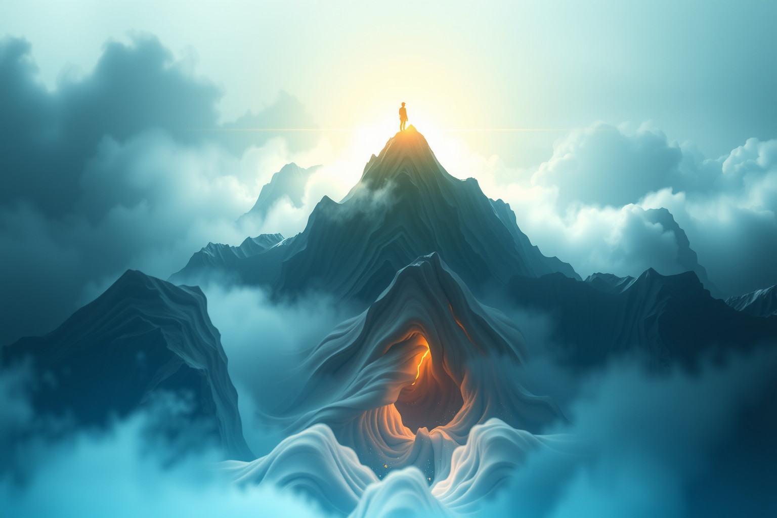 Guardare giù da una montagna simboleggia conquiste e nuove visioni.