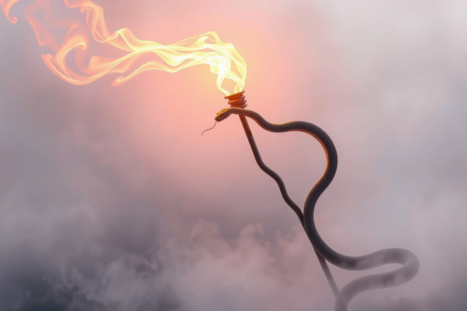 Il bastone di Asclepio che brucia simboleggia trasformazione e guarigione.