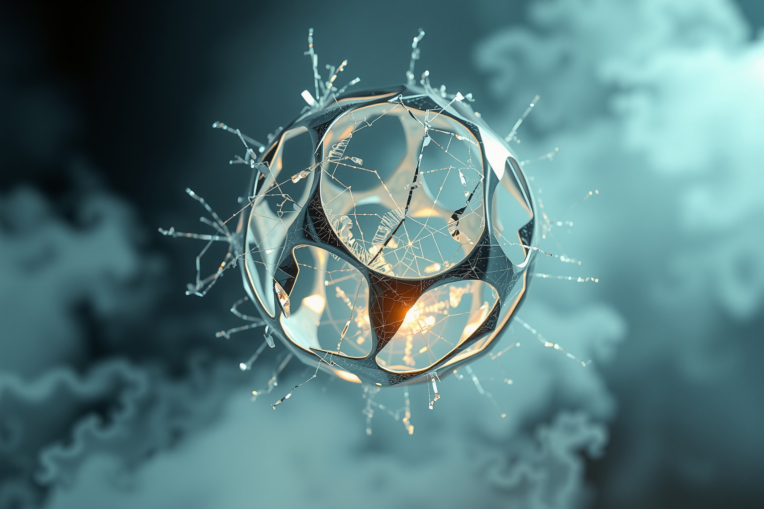 Gli oggetti cromati rotti simboleggiano fragilità e perdita sociale.