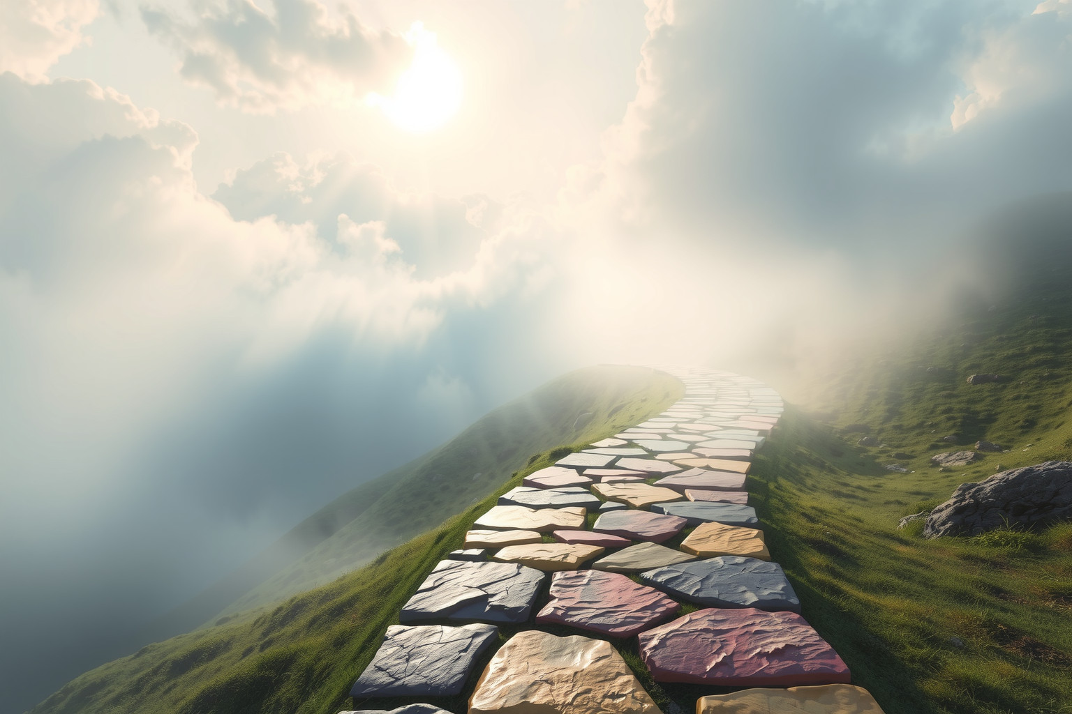 La pavimentazione in pietra colorata simboleggia diversità e stabilità interiore.