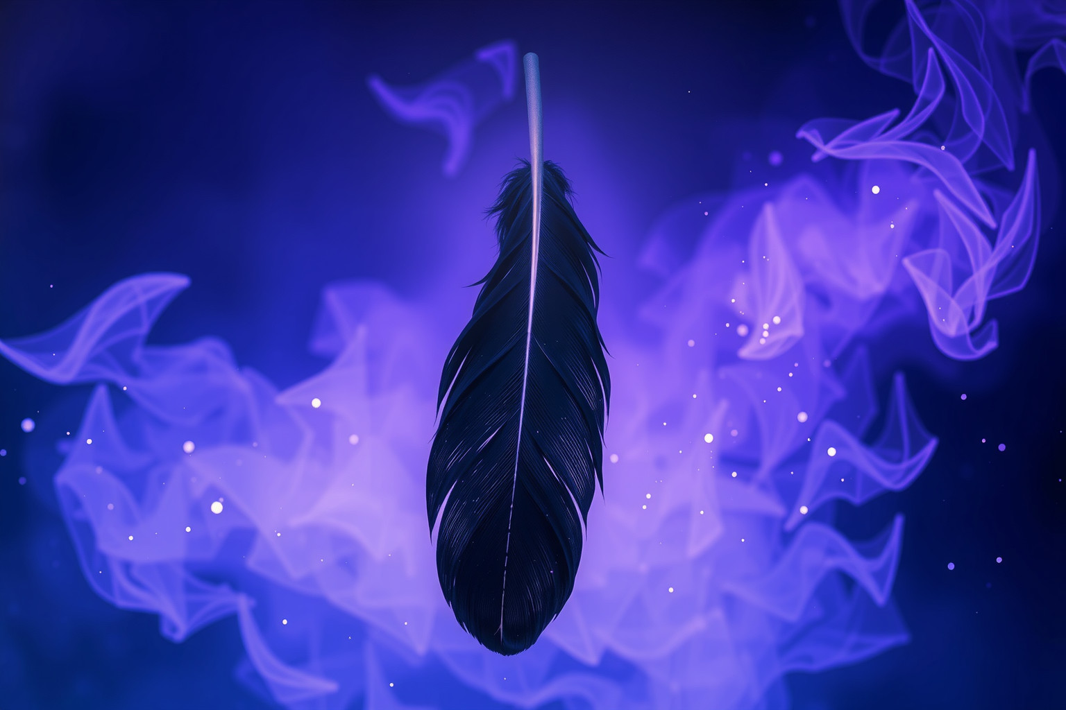 La piuma nera simboleggia trasformazione e protezione spirituale profonda.