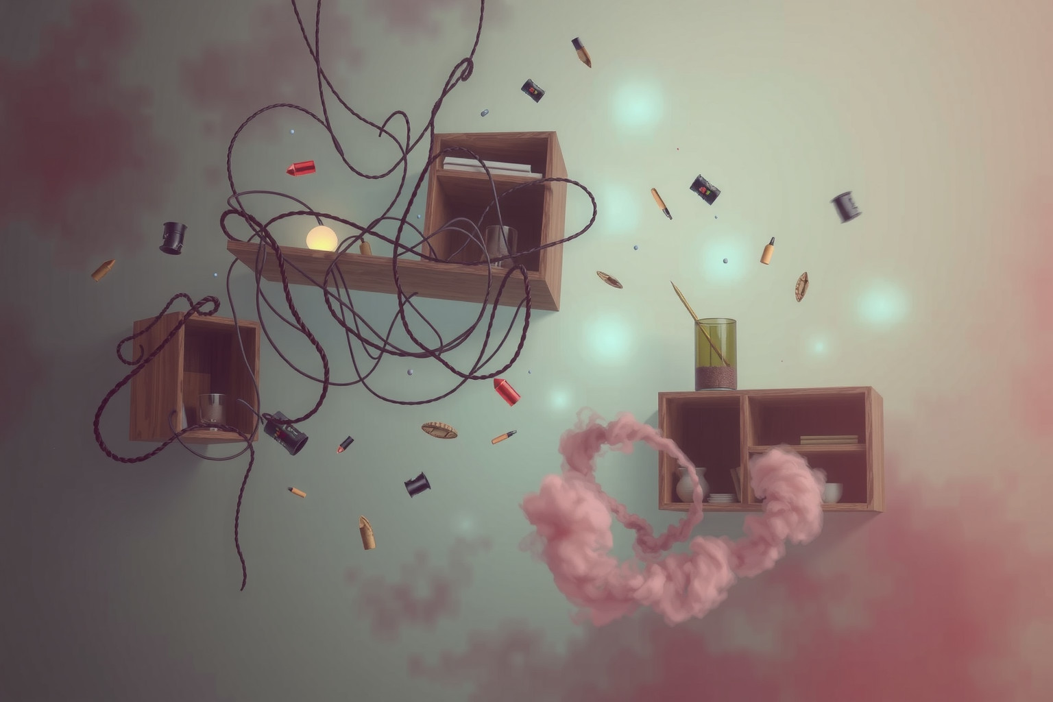 Scaffali disordinati riflettono confusione mentale e stress organizzativo.