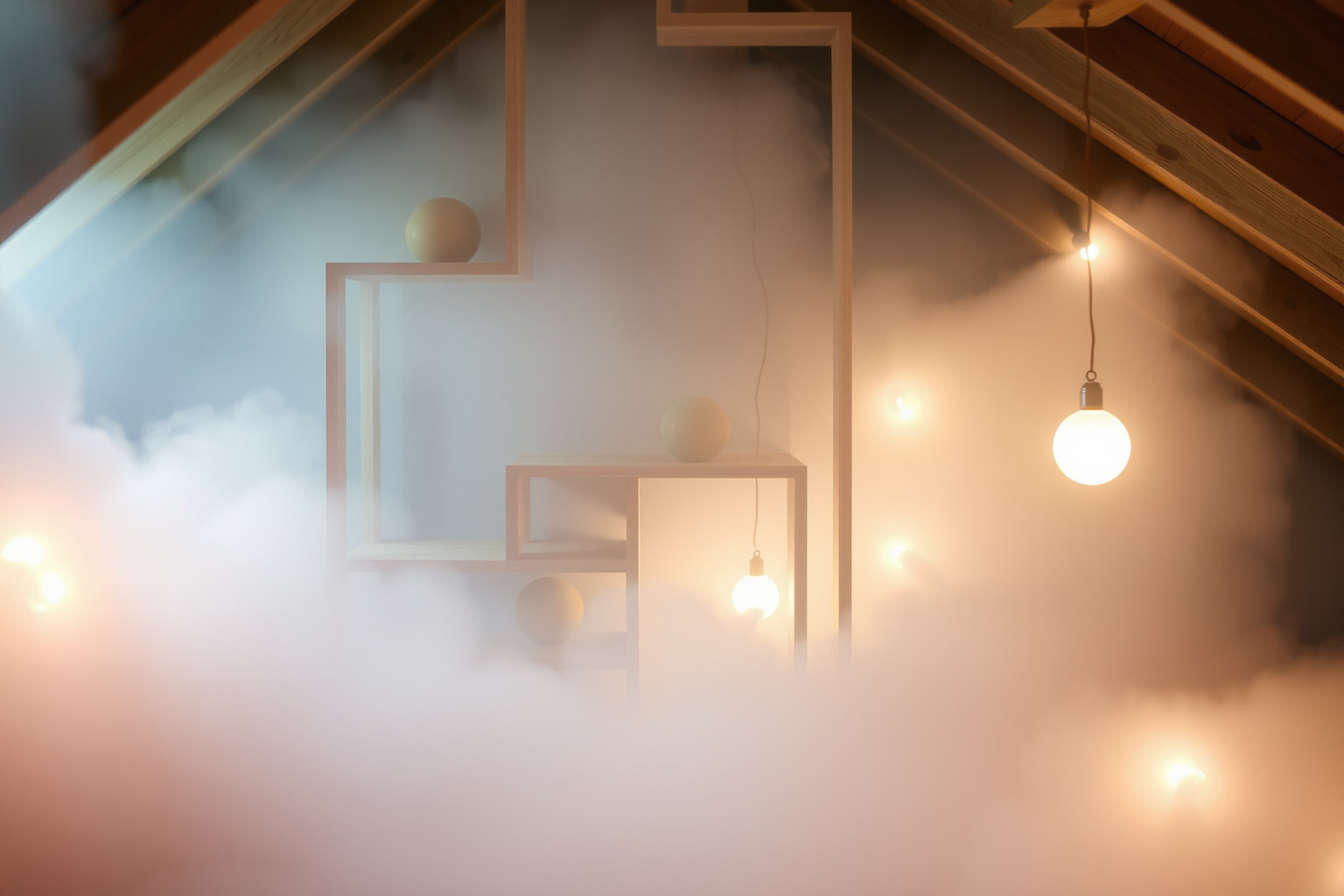 Gli scaffali in soffitta celano ricordi e opportunità nascoste.