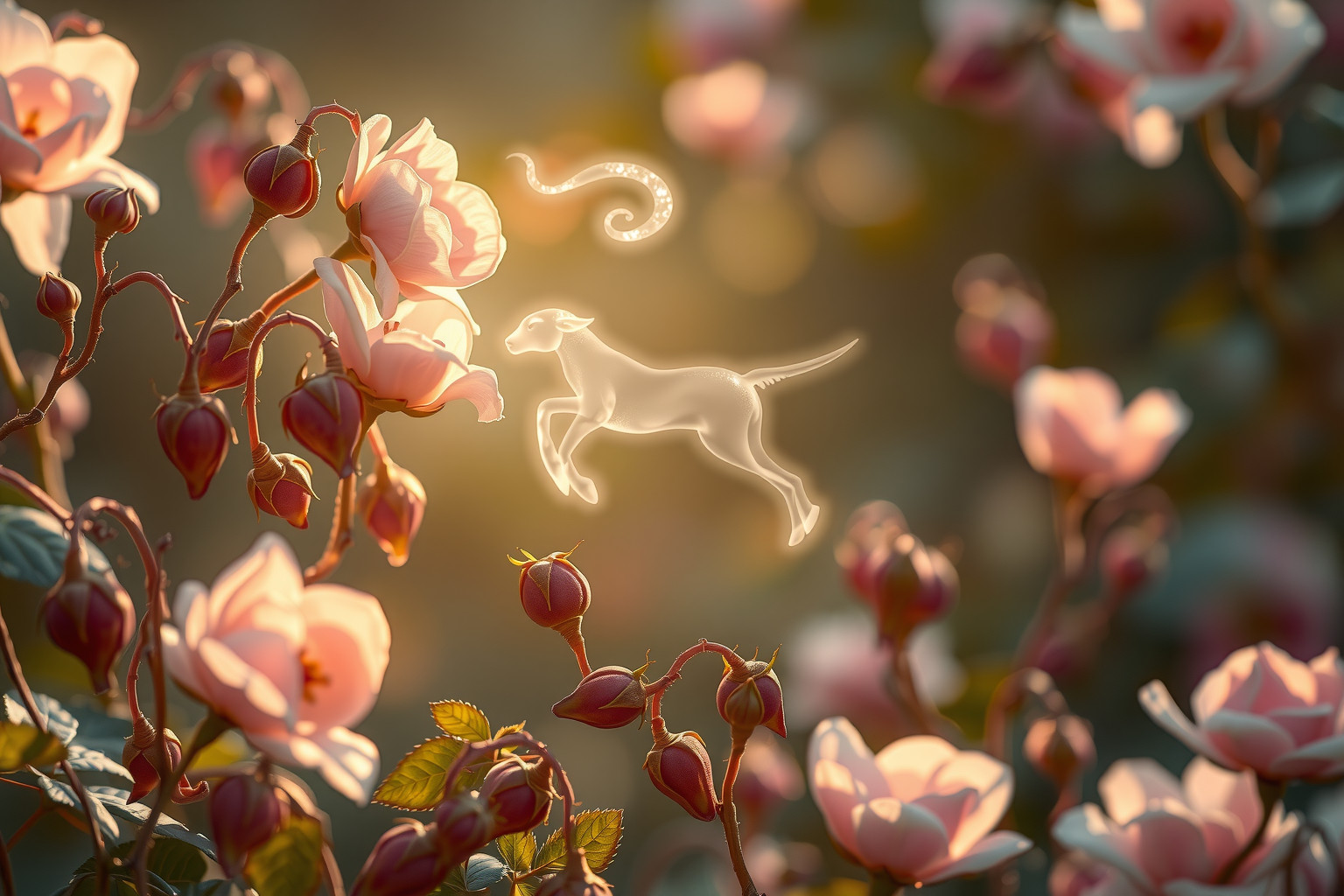 Sognare animali tra rose canine simboleggia istinto e pura bellezza.