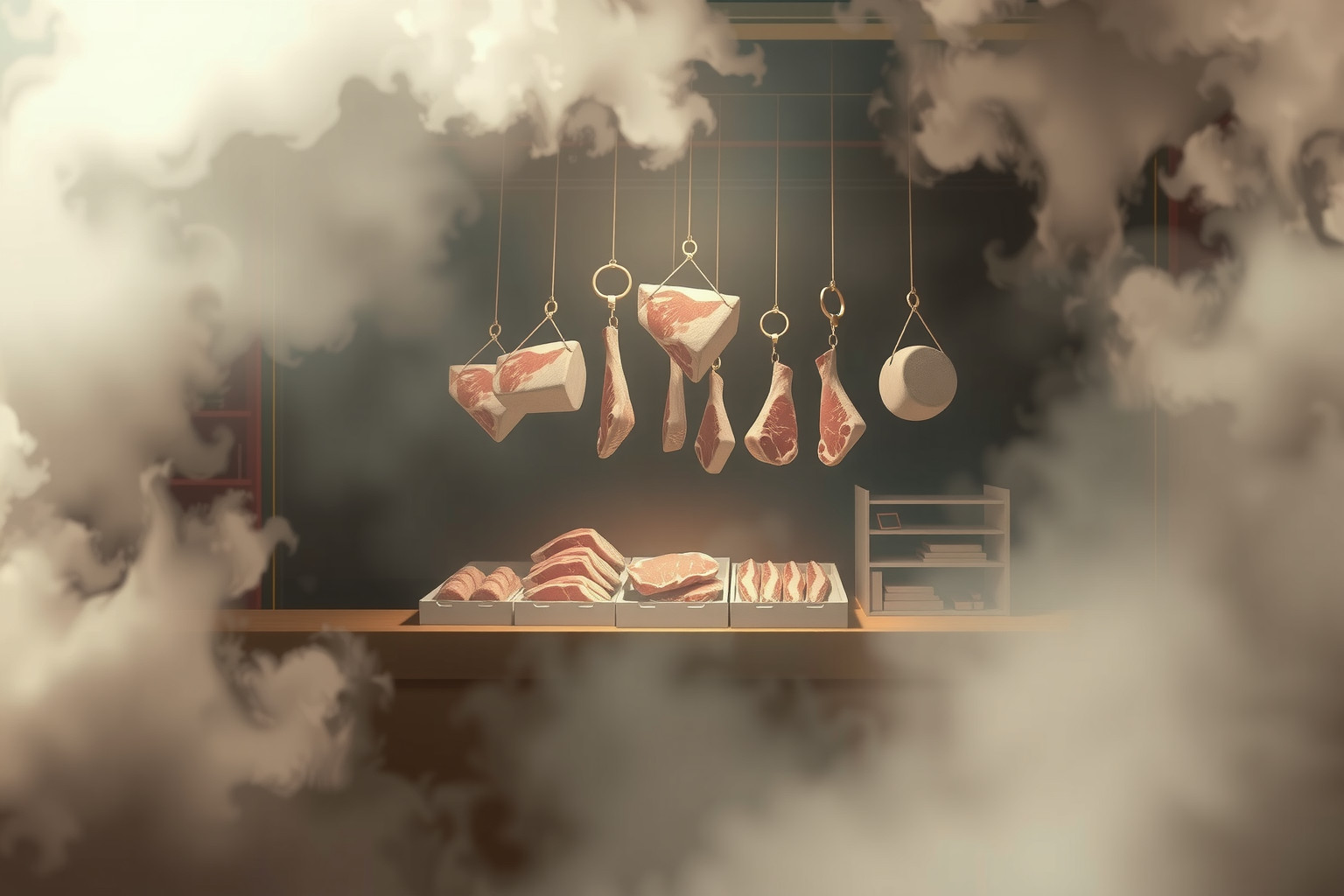 Sognare carne al banco simboleggia desiderio di abbondanza e salute.