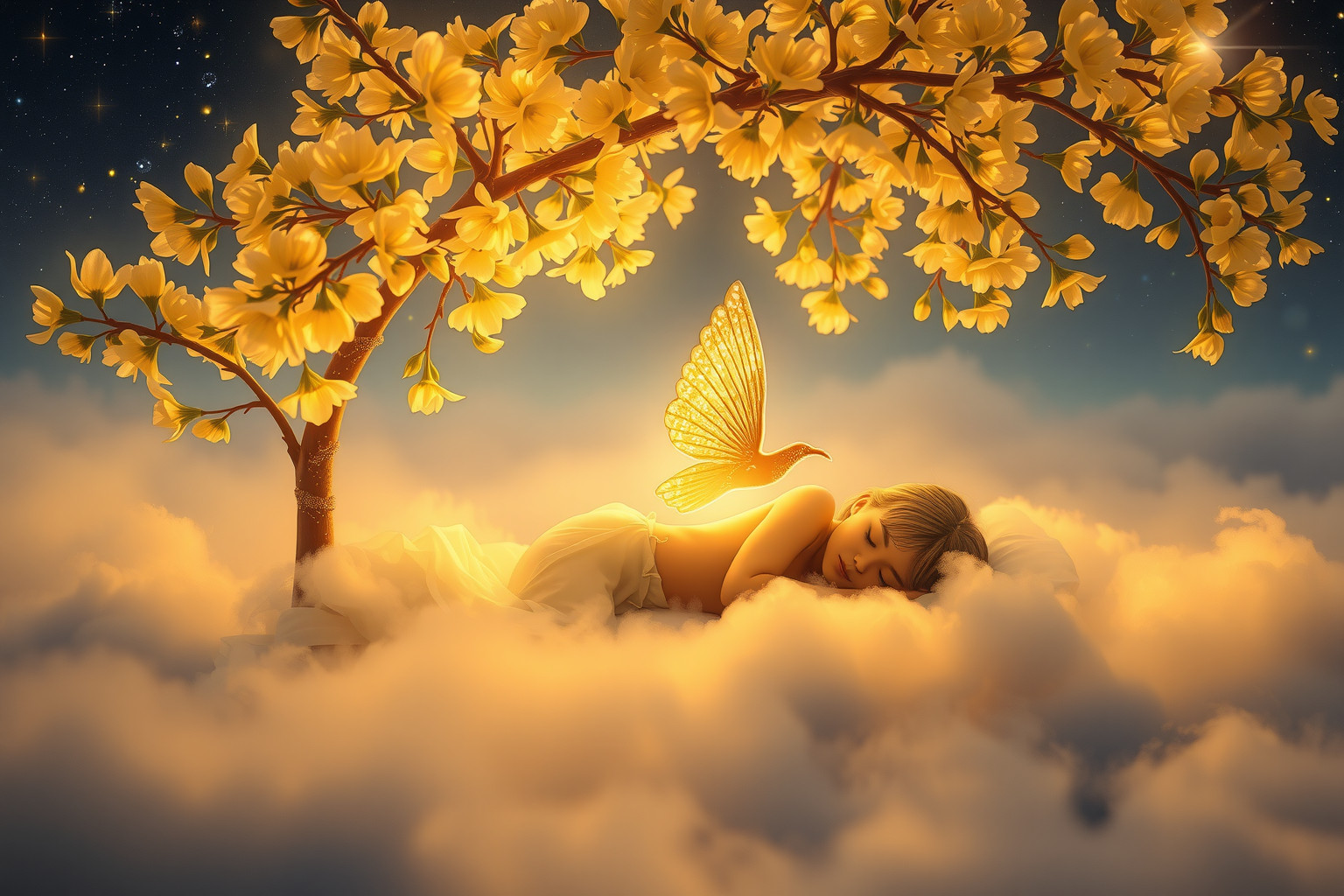Sognare sotto un gelsomino d'oro simboleggia pace interiore e felicità.