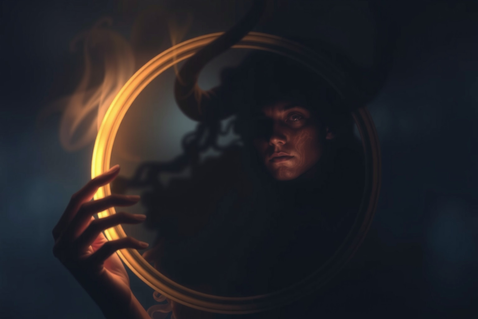 Specchiarsi e vedere un demone simboleggia lotta interiore oscura.