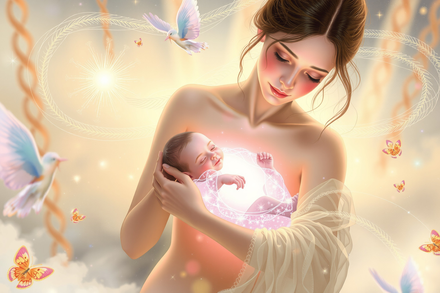 Sognare un neonato abbracciato simboleggia nuovi inizi emotivi profondi.