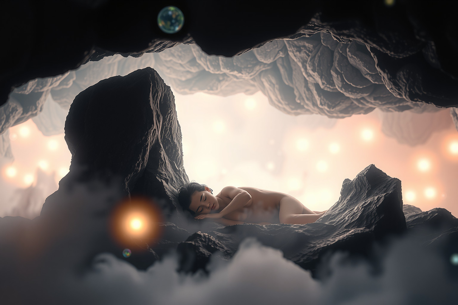 Sognare un abitante della caverna dormiente simboleggia introspezione nascosta.