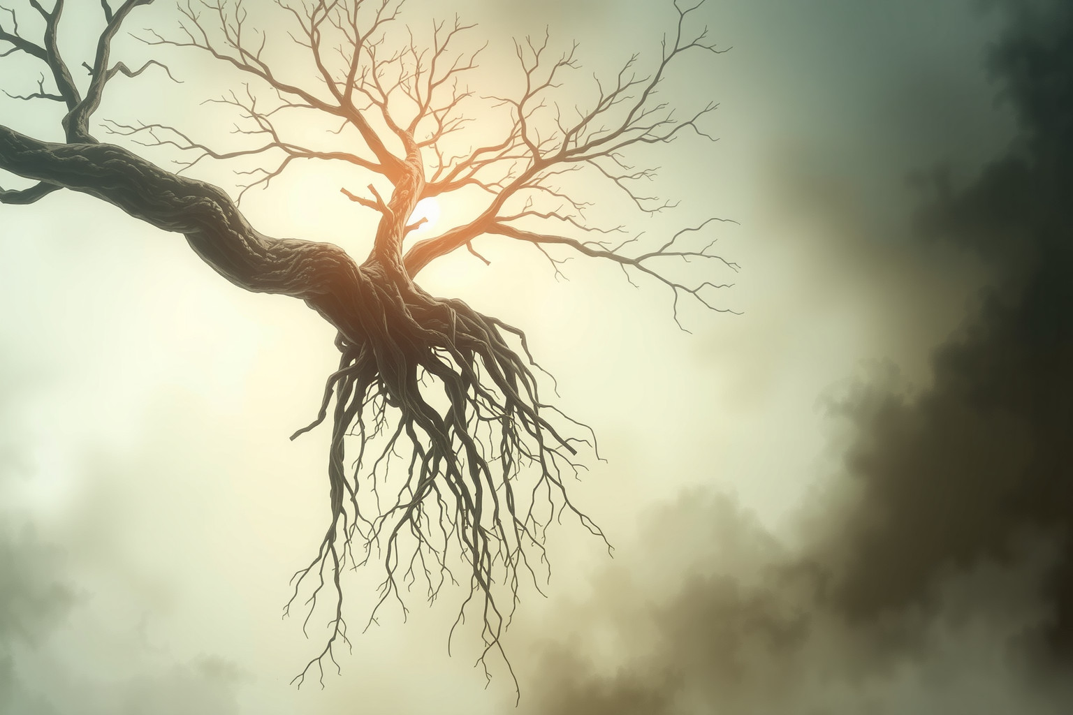 Sognare un albero a testa in giù simboleggia crescita bloccata e insicurezza.