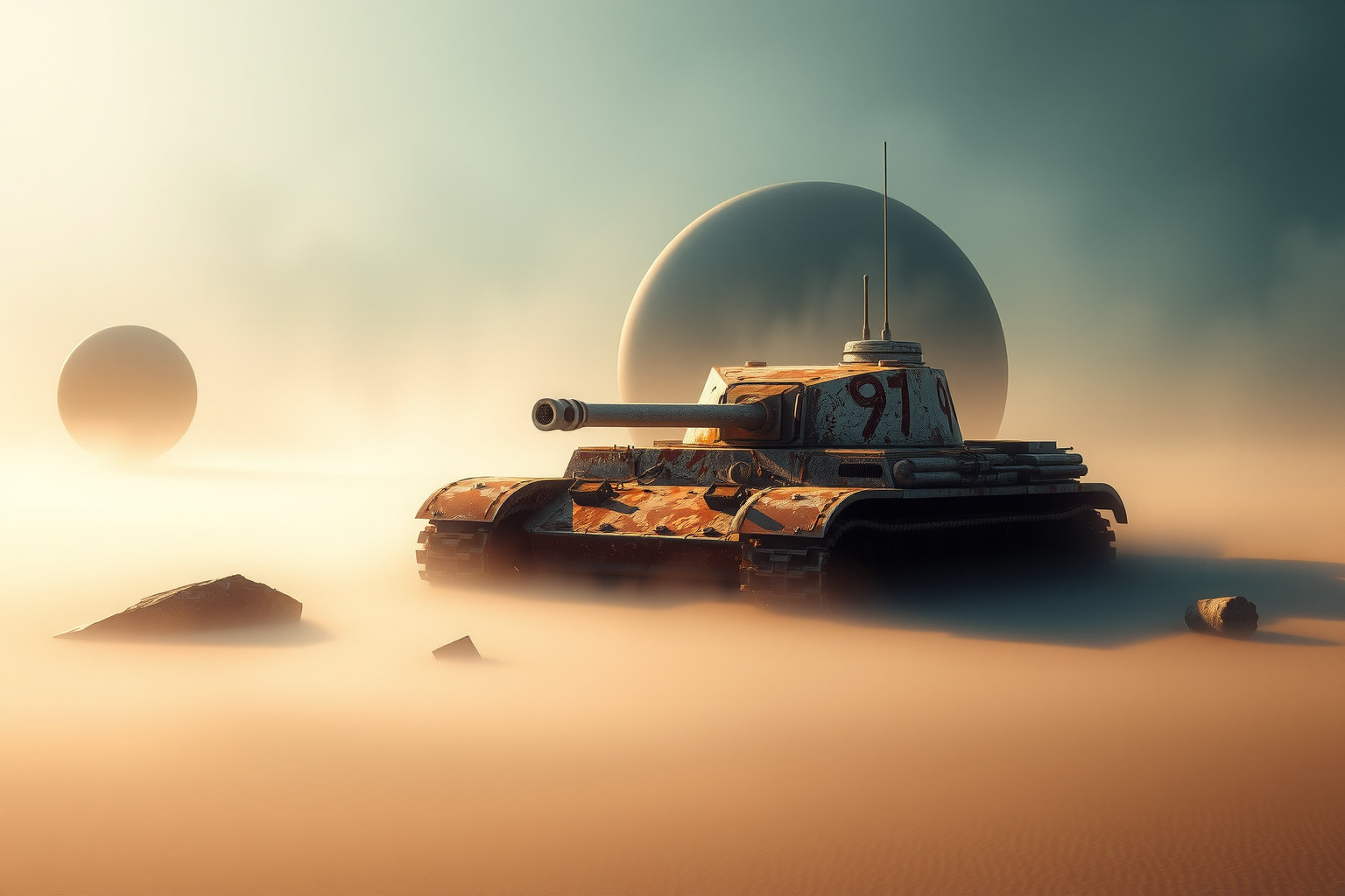 Sognare un carro armato arrugginito simboleggia potere passato inutilizzato.